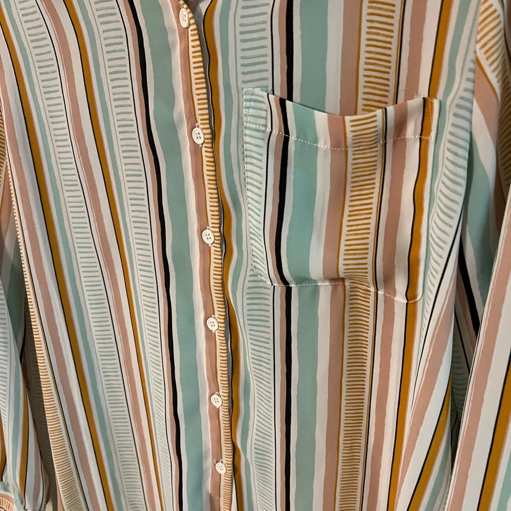 Rachel Zoe Blue and Brown Casual Button Down Shirt - Picture 3 of 5